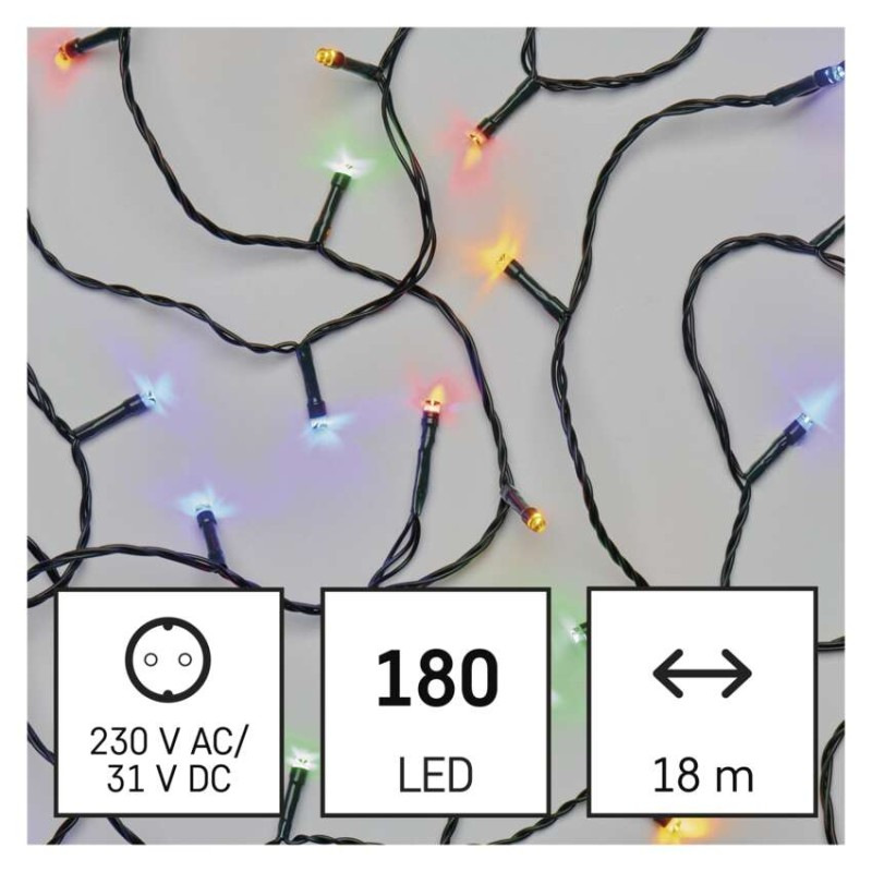 LED vianočná reťaz, 18 m, vonkajšia aj vnútorná, multicolor, programy 1