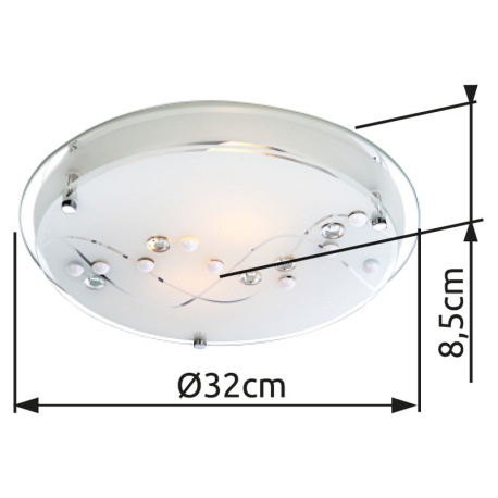 Stropné svietidlo, kov chróm, satinované sklo, dekoratívne kamienky, zrkadlový okraj, Ø 320, V: 85, 1