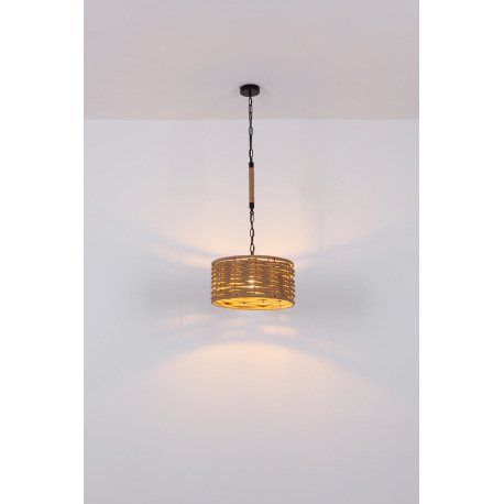 Závesné svietidlo, kov čierny matný, konopné lano, s čiernou reťazou, Ø:400, V:1560, bez žiarovky 1x 14