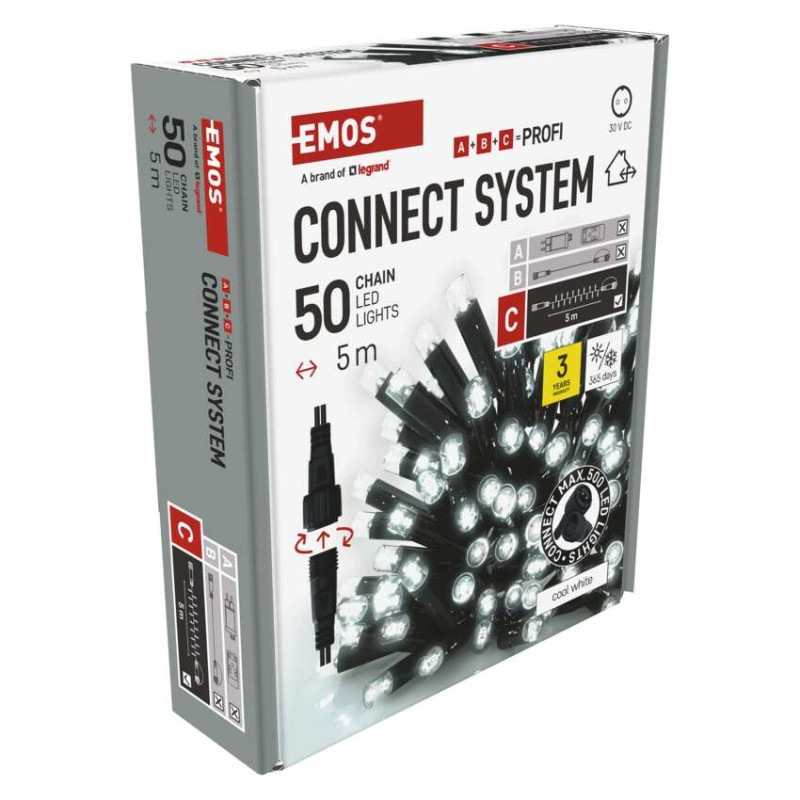 Profi LED spojovacia reťaz čierna, 5 m, vonkajšia aj vnútorná, studená biela 12