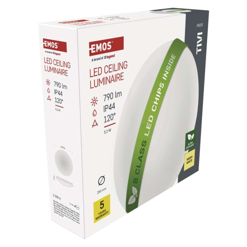 LED stropné svietidlo TIVI, B CLASS, okrúhle biele 5,2W, IP44, Teplá biela 10