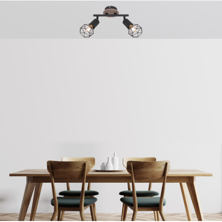 Nástenné svietidlo, kov čierny, drevo hnedé, DxV: 220x215, bez žiaroviek 2xE14, max. 40W 230V 13