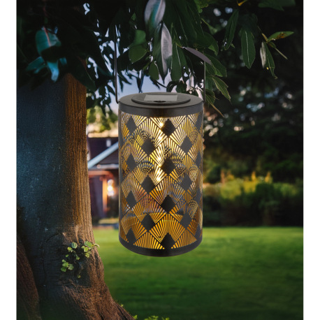 Solárne svietidlo, kov čierny matný, plast čierny, kov zlatej farby, vypínač, efekt ohňa, batéria AA 6