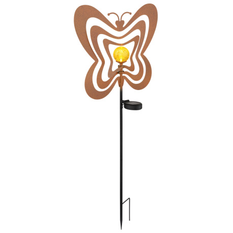 Solárne svietidlo, kov, imitácia hrdze, kov čierny, plast čierny matný, jantárová guľa s efektom pop