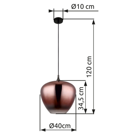 Závesné svietidlo, kov čierny, kov čierny chróm, sklo medenej farby, priehľadné, textilný kábel čier 4