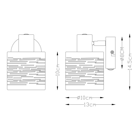 Nástenné svietidlo, kov čierny, plast čierny a zlatý, vypínač, ŠxV:100x145, H:130, bez žiarovky 1xE1 13
