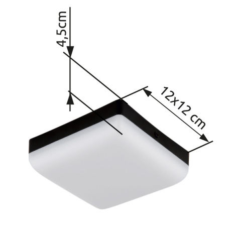 Stropné svietidlo, plast čierny, plast biely, DxŠxV: 120x120x45mm, vrátane LED 8W 230V, zdroj 870lm, 5