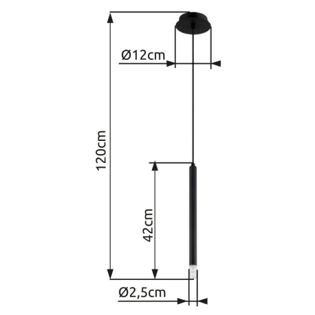 Závesné svietidlo, kov čierny, akryl satinovaný, číry, kábel PVC čierny, ø: 120 mm, V: 1200 mm, bez 14