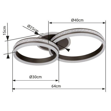 Stropné svietidlo, kov a hliník titánová farba, plastové krištále, akryl biely, stmievateľné, viac ú 8