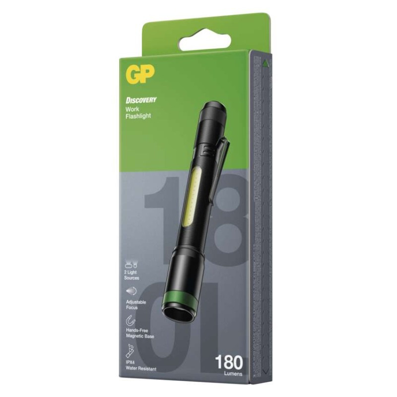 CREE + COB LED ručné svietidlo GP C33, 180 lm, 2× AA, fokus 8