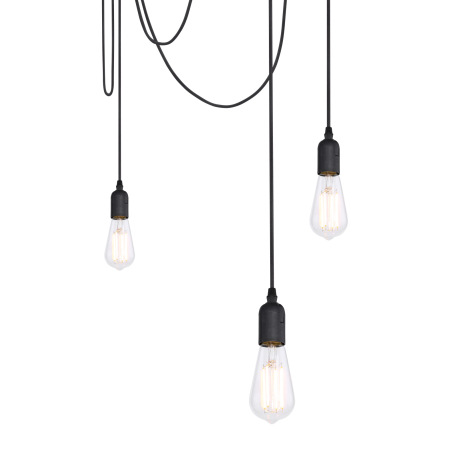 Závesné svietidlo, čierny kov, textilný kábel, plast, kábel 2x2m + 3x1,5m, Ø 150, bez žiaroviek 5xE2 10