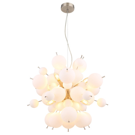 Závesné svietidlo, kov nikel matný, sklenené gule biele, kábel PVC čierny, ø: 550 mm, V: 1200 mm, sk