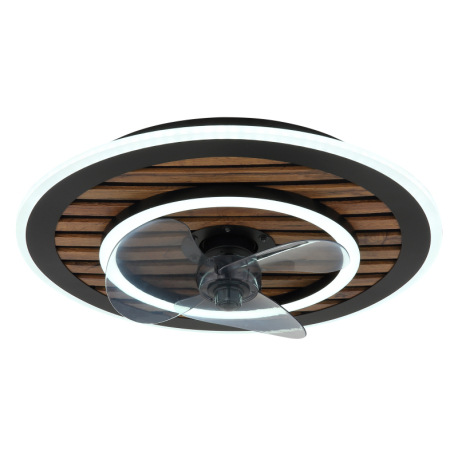 Stropný ventilátor, čierny kov, plast imitácia dreva, stmievateľný, viacero rýchlostí pomocou násten 16