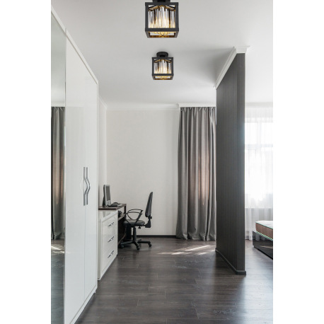 Stropné svietidlo kov čierny matný, sklenené kryštály dymovej farby, DxŠxV: 170x170x210mm, bez žiaro 11