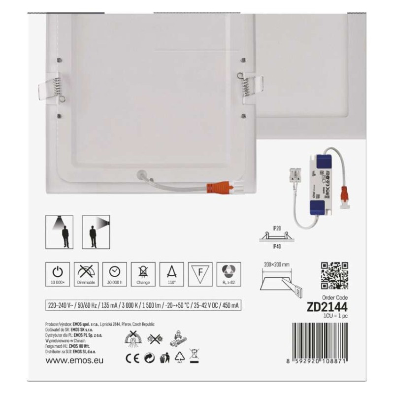 LED vstavané svietidlo NEXXO, štvorec, biely, 18W, teplá biela 7