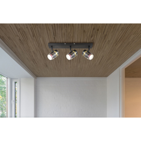 Stropné svietidlo, bodové, kov čierny matný, dymové sklo s prechodom do priehľadného skla, kov mosad 11