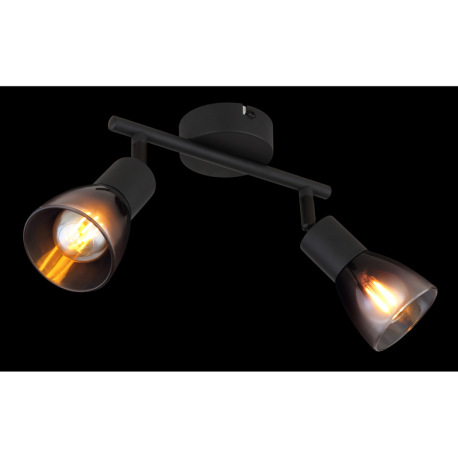 Nástenné svietidlo, kov čierny, sklo dymové, priehľadné, DxŠxV: 220x80x185mm, bez žiaroviek 2xE14, m 10