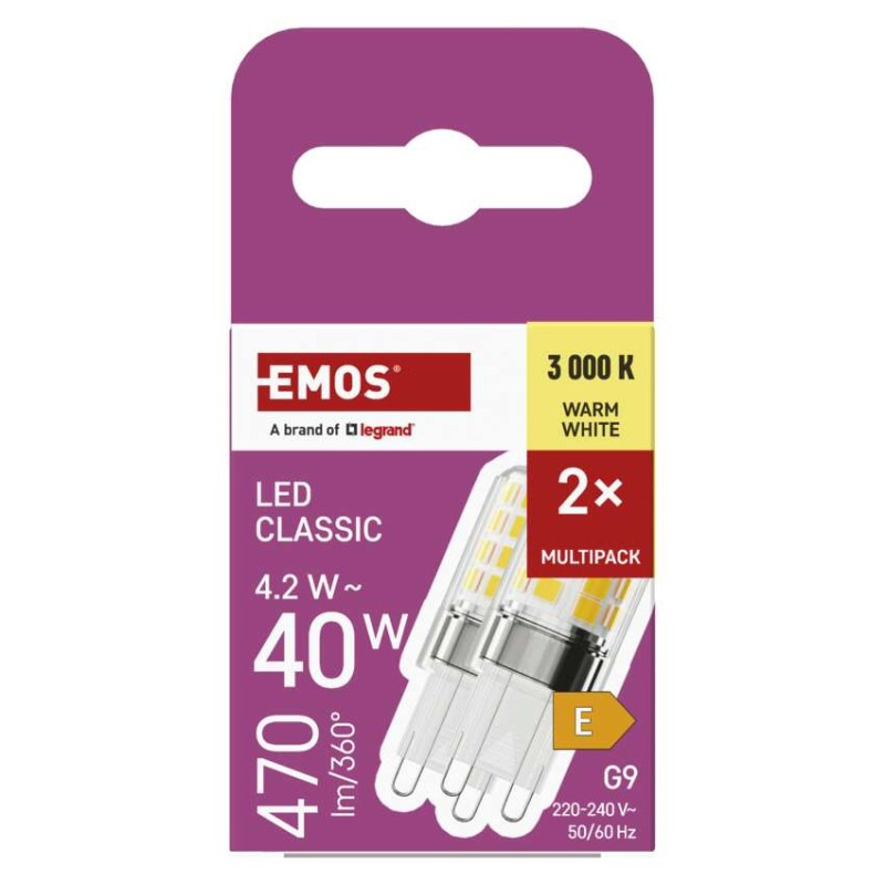 LED žiarovka Classic JC / G9 / 4,2 W (40 W) / 470 lm / teplá biela/ 2 ks 6