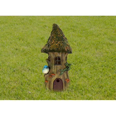 Solárne svietidlo, plast hnedý a zelený, domček z kmeňa stromu, IP44, vypínač, akumlátor V40H 40mAh 7