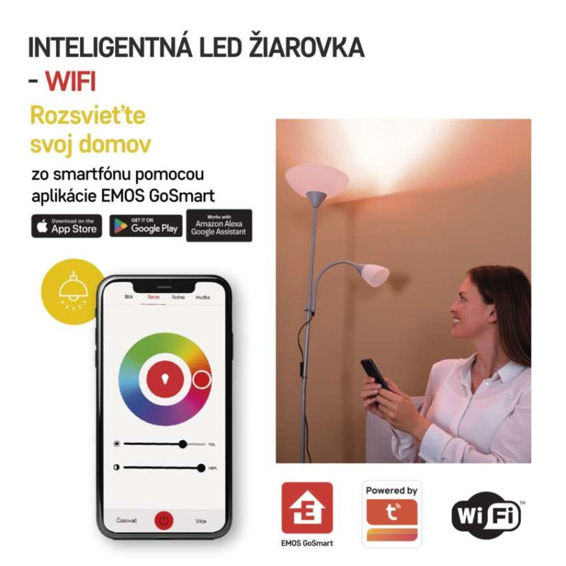 LED žiarovka GoSmart A60 / E27 / 9 W (60 W) / 806 lm / RGB / stmievateľná / WiFi 3