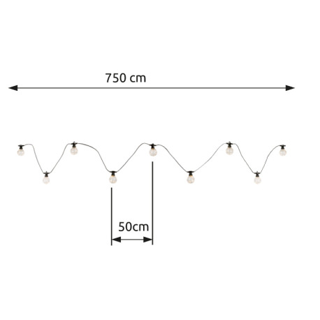LED svetelná reťaz, plast čierny a priehľadný, vzdialenosť medzi svetlami 50cm, 3m napájací kábel, I 8