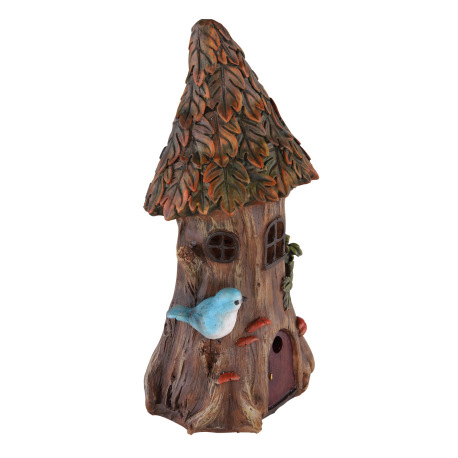 Solárne svietidlo, plast hnedý a zelený, domček z kmeňa stromu, IP44, vypínač, akumlátor V40H 40mAh 9