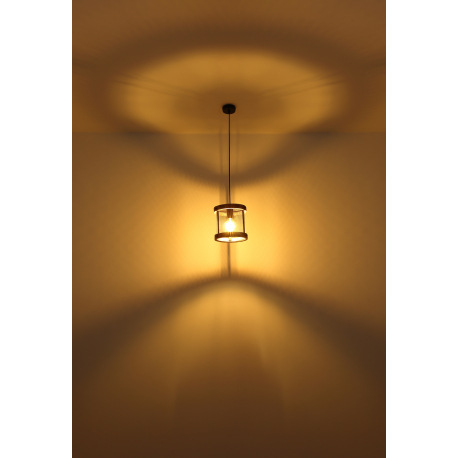 Závesné svietidlo kov čierny matný, drevo tmavohnedé, kábel textil čierny, ø: 400mm, V: 1200mm, bez 5