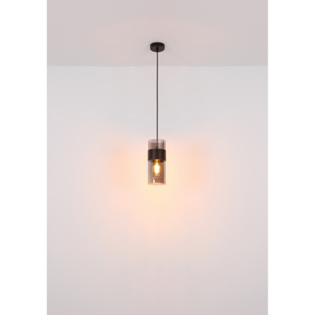 Závesné svietidlo, kov čierny matný, sklo dymovej farby, textilný kábel čierny, možnosť skrátenia vý 5