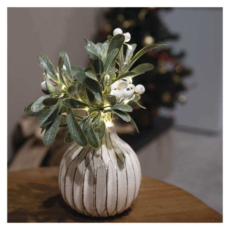 LED dekorácia - vetvička jmelí, 2x AA, teplá bílá, časovač 5