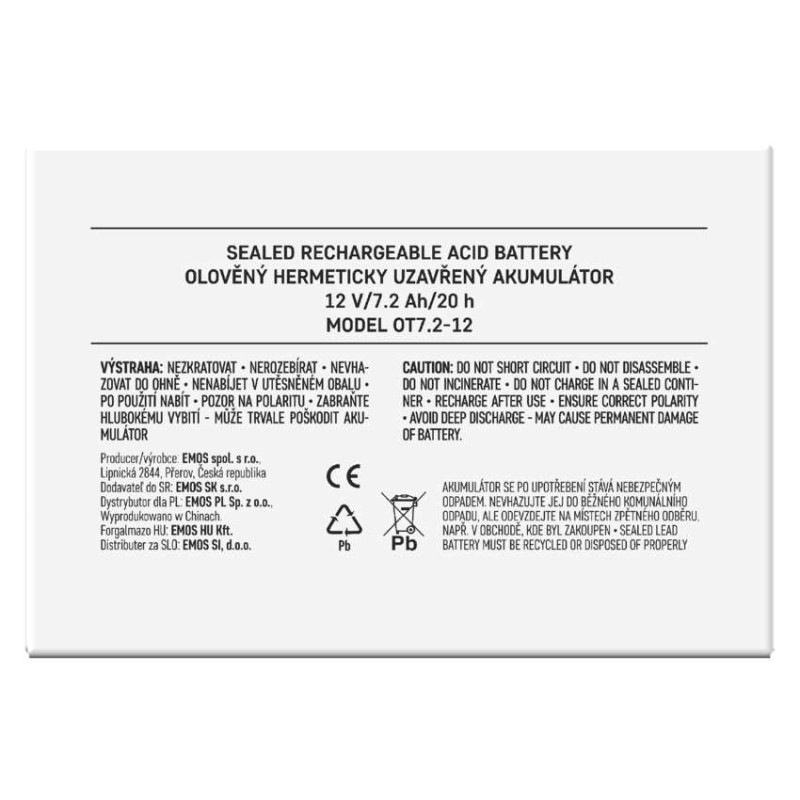 Bezúdržbový olovený akumulátor 12 V/7,2 Ah, faston 4,7 mm 4
