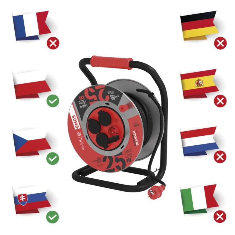 Vonkajší predlžovací kábel na bubne 25 m / 4 zásuvky / čierny / guma / 230 V / 1,5 mm2 6