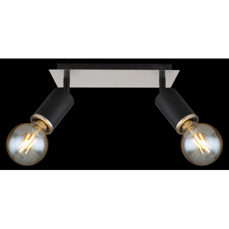 Nástenné svietidlo, kov čierny, nikel, drevo čierne, DxŠxV:310x100x180mm, bez žiaroviek 2x E27, max. 13