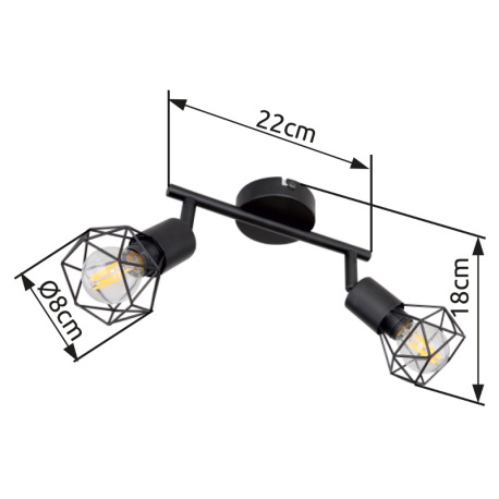 Stropné svietidlo, kov čierny, DxŠxV: 220x80x180, bez žiaroviek 2xE14, max. 40W 230V 16