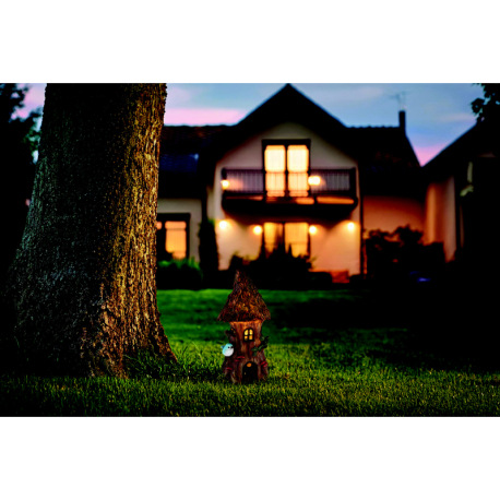 Solárne svietidlo, plast hnedý a zelený, domček z kmeňa stromu, IP44, vypínač, akumlátor V40H 40mAh 8