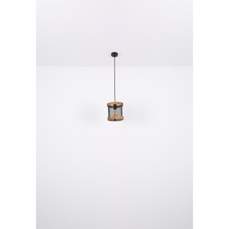 Závesné svietidlo kov čierny matný, drevo tmavohnedé, kábel textil čierny, ø: 400mm, V: 1200mm, bez 16