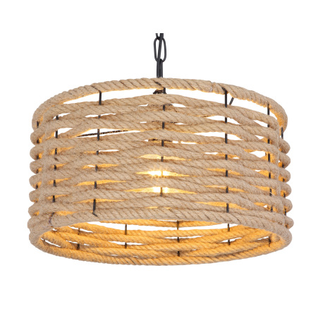 Závesné svietidlo, kov čierny matný, konopné lano, s čiernou reťazou, Ø:400, V:1560, bez žiarovky 1x 12