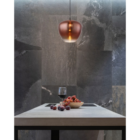 Závesné svietidlo, kov čierny, kov čierny chróm, sklo medenej farby, priehľadné, textilný kábel čier 5