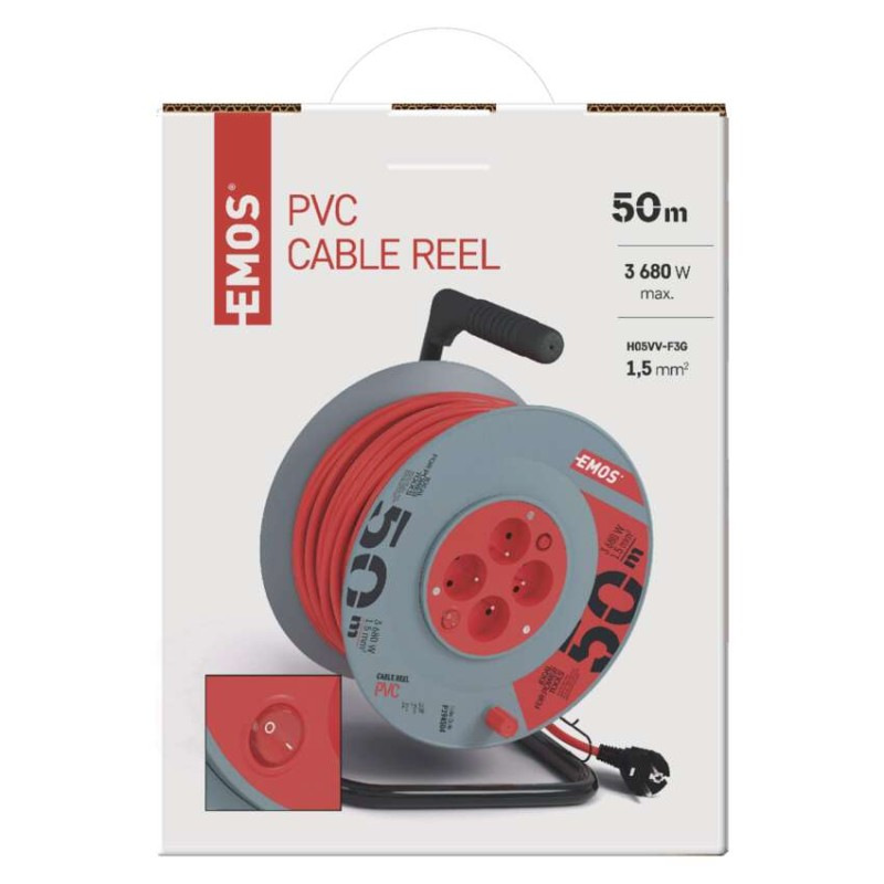 Predlžovací kábel na bubne 50 m / 4 zásuvky / s vypínačom / červený / PVC / 230V / 1,5 mm2 13