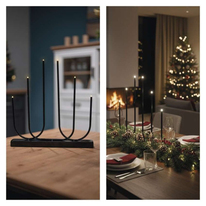 LED svietnik kovový čierny, 40 cm, 2x AA, vnútorný, teplá biela 9