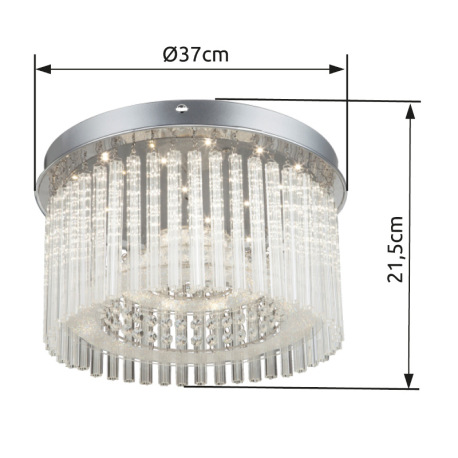 Stropné svietidlo, chróm, akryl, sklenené tyčinky číre, K5 kryštály číre , Ø 370, V:215, vrátane 1xL 4