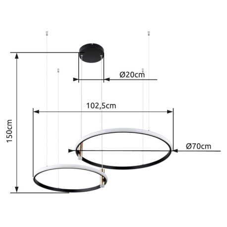 Závesné svietidlo, hliník čierny, kov zlatý, akryl,pamäťová funkcia, nočné svetlo, stmievateľné, dia 12