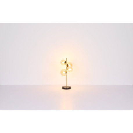 Stolová lampa, kov čierny, kov mosadz, sklo jantárové, s vypínačom na kábli, DxŠxV:240x190x480mm, dĺ 19