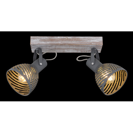 Nástenné svietidlo, drevo nabielené, kov sivý modrý, tienidlo s ozdobnými štrbinami, DxŠxV:300x125x2 5