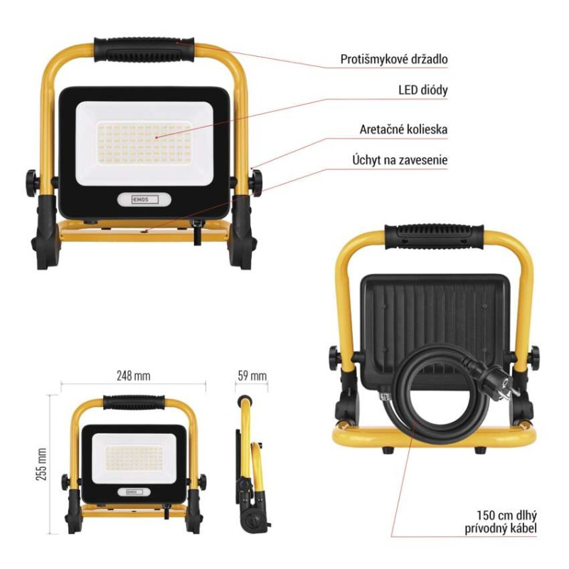 LED reflektor GLARO 50 W, žlto-čierny, IP65, 5000 lm, neutrálna biela 9