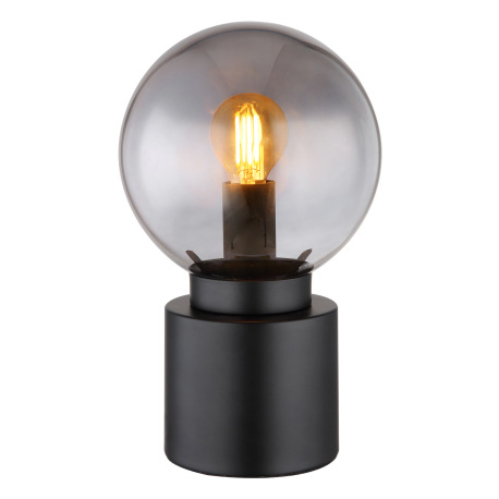 Stolová lampa, kov čierny matný, sklo dymové, kolískový vypínač na kábli, ø:150mm, V: 245mm, dĺžka k