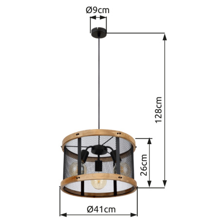Závesné svietidlo kov čierny matný, drevo tmavohnedé, kábel textil čierny, ø: 400mm, V: 1200mm, bez 9