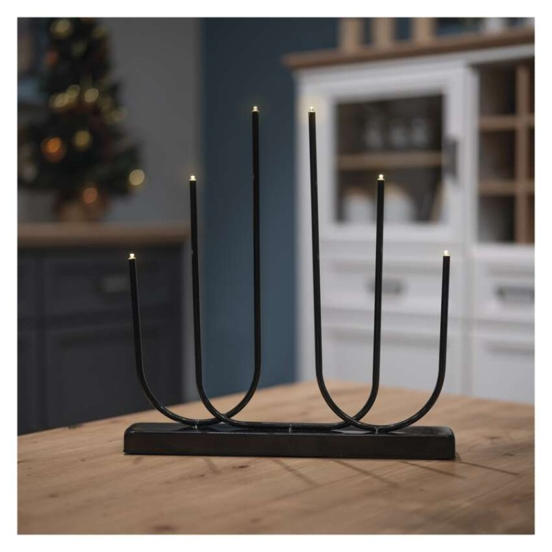 LED svietnik kovový čierny, 40 cm, 2x AA, vnútorný, teplá biela 5