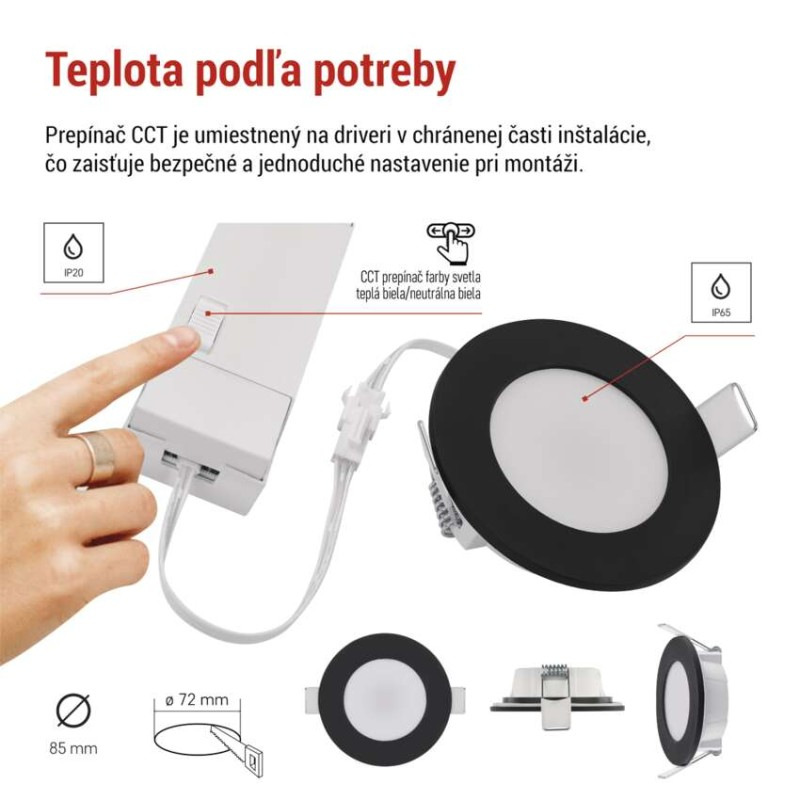 LED SVIETIDLO LORI VST. KR 4,5W 345LM IP65 CCT čierná 6