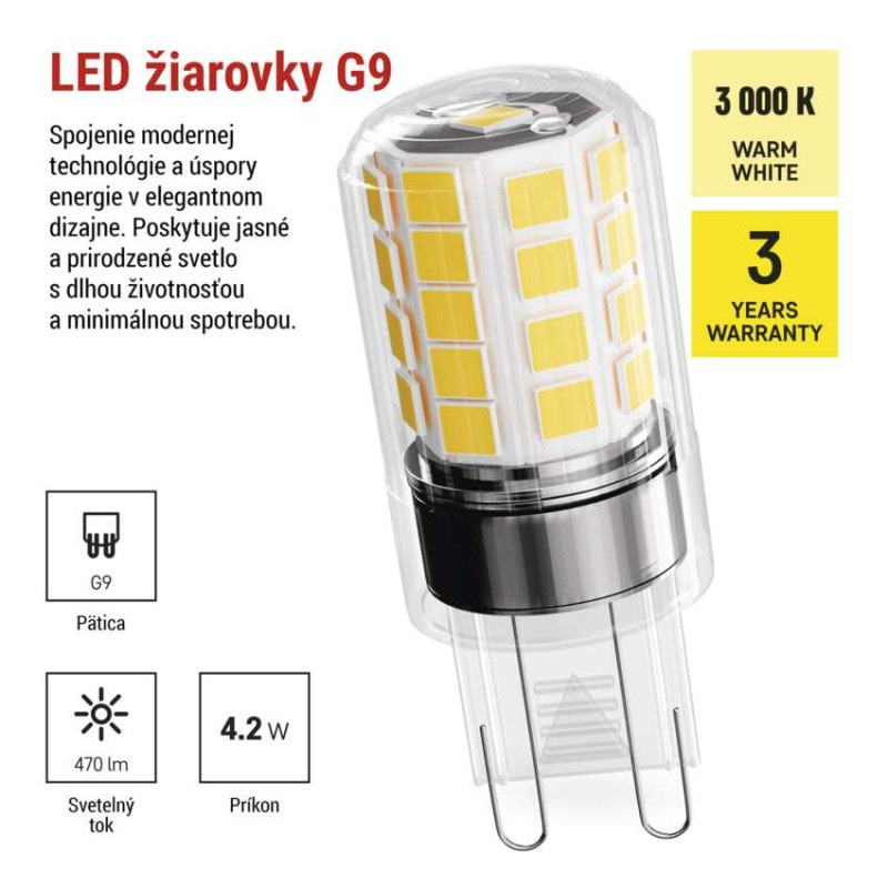 LED žiarovka Classic JC / G9 / 4,2 W (40 W) / 470 lm / teplá biela/ 2 ks 1