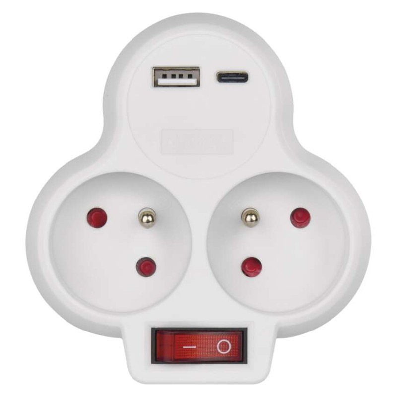 Rozbočovacia zásuvka 2×, vyp., 1×USB-A+1×USB-C, biela 1